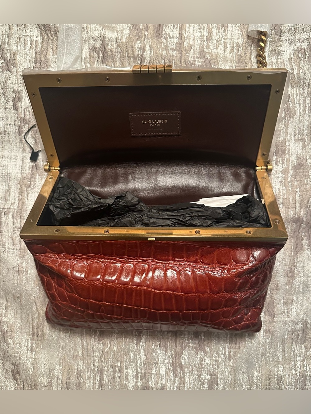 Saint Laurent Brown Croc-Embossed Leather Shoulder Bag NWT - Picture 3 of 7
